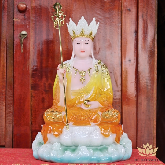 Tượng Địa Tạng Vương Bồ Tát ngồi trên đài sen bằng đá cao cấp cao 30cm