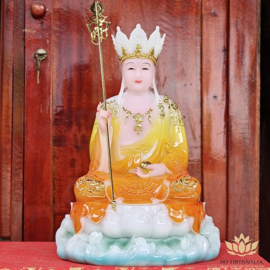 Tượng Địa Tạng Vương Bồ Tát ngồi trên đài sen bằng đá cao cấp cao 30cm