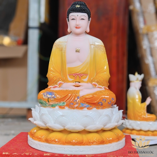 Tượng Phật A Di Đà ngồi trên đài sen bằng đá cao cấp (2 cỡ: 31cm và 43cm)