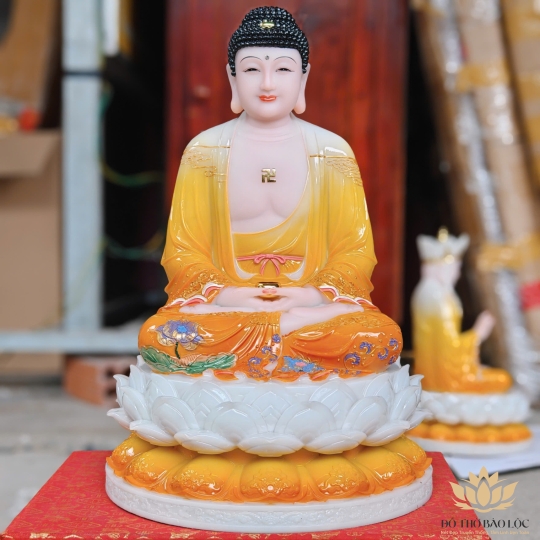 Tượng Phật A Di Đà ngồi trên đài sen bằng đá cao cấp (2 cỡ: 31cm và 43cm)