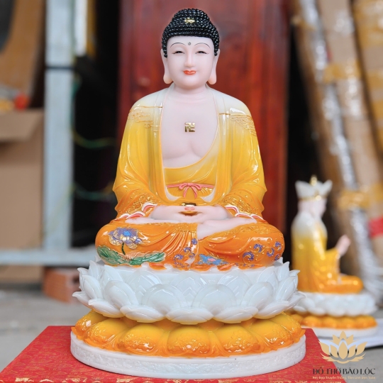 Tượng Phật A Di Đà ngồi trên đài sen bằng đá cao cấp (2 cỡ: 31cm và 43cm)