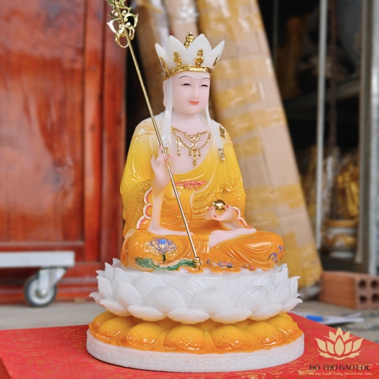Tượng Địa Tạng Vương Bồ Tát ngồi trên đài sen bằng đá cao cấp (2 cỡ: 31cm và 43cm)