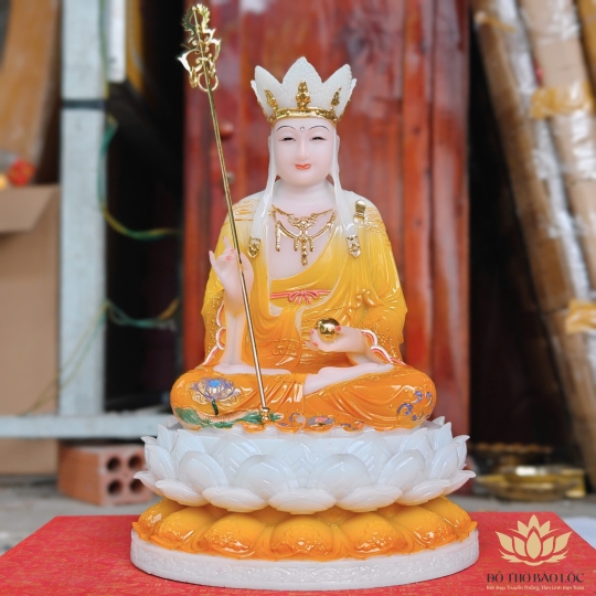 Tượng Địa Tạng Vương Bồ Tát ngồi trên đài sen bằng đá cao cấp (2 cỡ: 31cm và 43cm)
