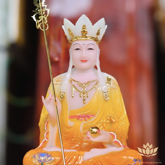 Tượng Địa Tạng Vương Bồ Tát ngồi trên đài sen bằng đá cao cấp (2 cỡ: 31cm và 43cm)