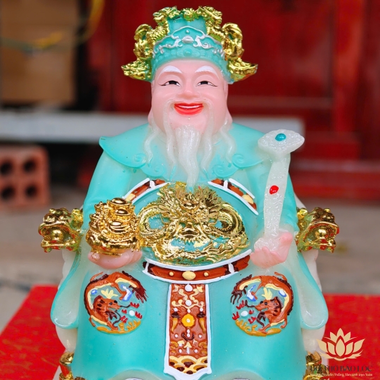 Tượng Thần Tài Thổ Địa đá Việt Nam – Mẫu Phú quý đeo dây chuyền cao 16cm