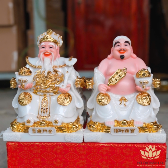 Tượng Thần Tài Thổ Địa đá Việt Nam phú quý rồng cao 25cm (MÀU TRẮNG)