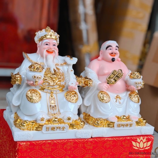 Tượng Thần Tài Thổ Địa đá Việt Nam phú quý rồng cao 25cm (MÀU TRẮNG)