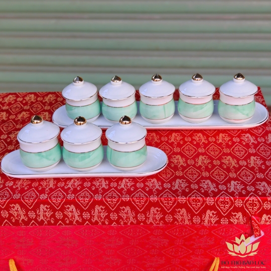 Chum nước, áng nước sứ hoạ tiết đá hoa cương màu xanh lá CÓ NẮP