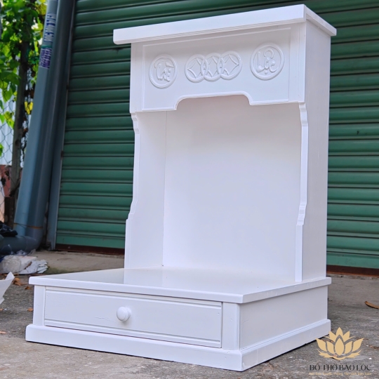 Bàn thờ Thần Tài Thổ Địa gỗ sồi ngang 60cm, cao 88cm – Màu trắng