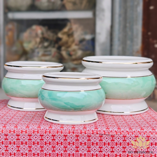 Bát nhang sứ họa tiết đá hoa cương - Xanh lá