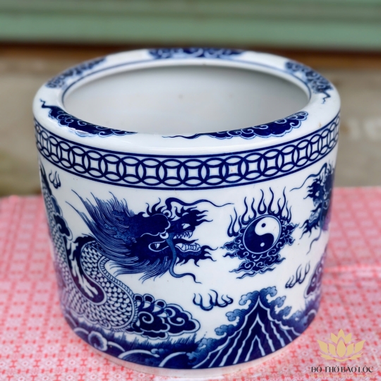 Bát nhang lư hương thờ cúng đôi rồng phun ngọc sứ Bát tràng ĐK 20cm và ĐK 22cm