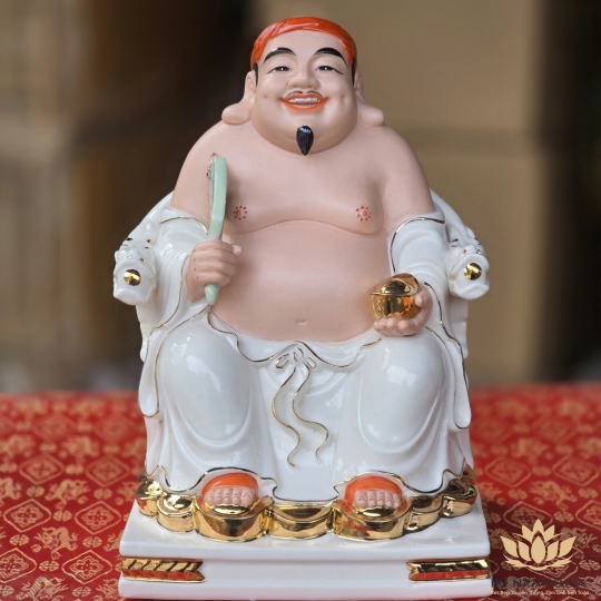 Tượng Thần tài Thổ Địa Sứ Đức Hóa Cao Cấp Nhập Khẩu Đài Loan cao 22cm (8inch) - Màu trắng