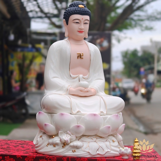 Tượng Đại Thế Chí Bồ Tát bằng sứ Đức Hóa sen hồng 2 kích cỡ (31cm và 41cm)