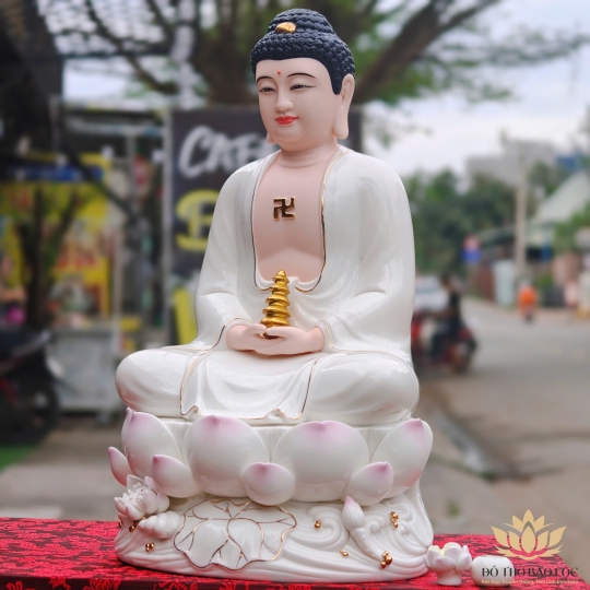 Tượng Đại Thế Chí Bồ Tát bằng sứ Đức Hóa sen hồng 2 kích cỡ (31cm và 41cm)