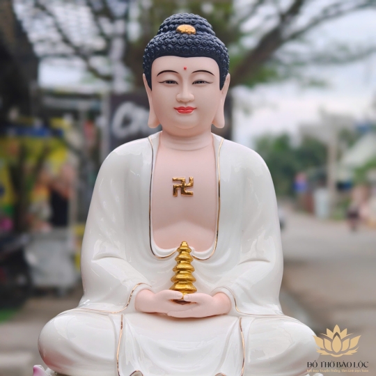 Tượng Đại Thế Chí Bồ Tát bằng sứ Đức Hóa sen hồng 2 kích cỡ (31cm và 41cm)