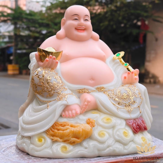 Tượng Phật Di lặc cầm gậy như ý bằng đá nhập khẩu cao cấp