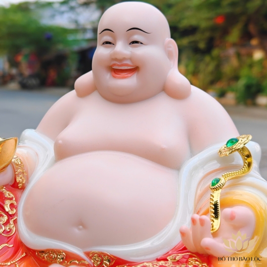 Tượng Phật Di lặc cầm gậy như ý bằng đá nhập khẩu cao cấp