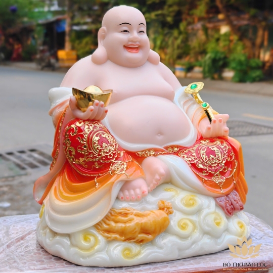 Tượng Phật Di lặc cầm gậy như ý bằng đá nhập khẩu cao cấp