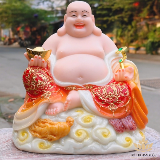 Tượng Phật Di lặc cầm gậy như ý bằng đá nhập khẩu cao cấp