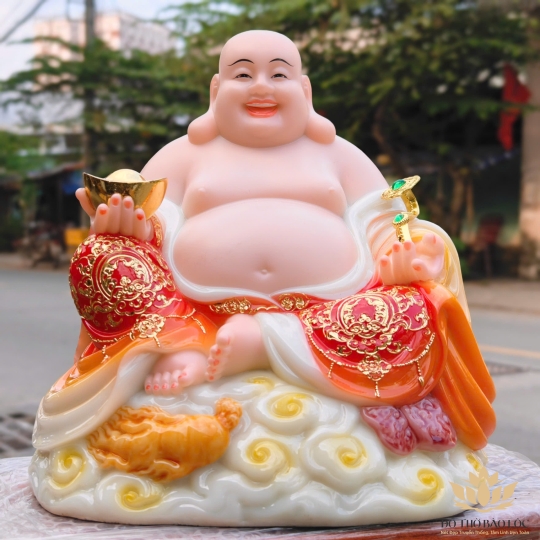 Tượng Phật Di lặc cầm gậy như ý bằng đá nhập khẩu cao cấp