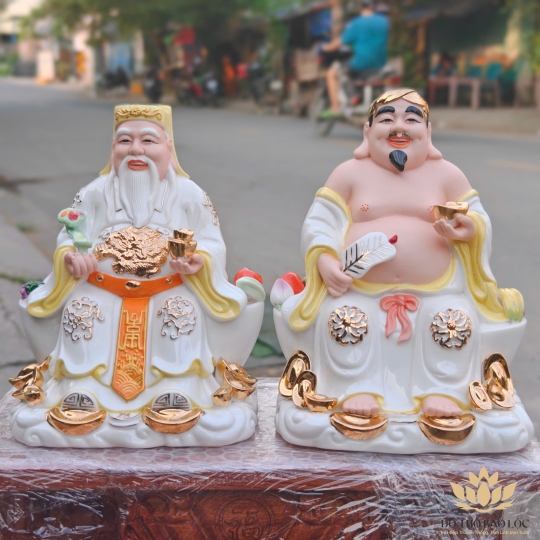 [A5 – TRẮNG-VÀNG] Tượng Thần Tài Thổ Địa Bằng Sứ Đức Hóa Nhập Khẩu Cao Cấp 24cm