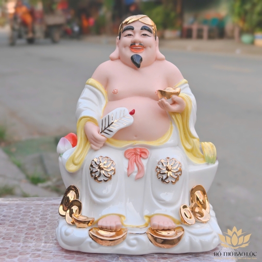 [A5 – TRẮNG-VÀNG] Tượng Thần Tài Thổ Địa Bằng Sứ Đức Hóa Nhập Khẩu Cao Cấp 24cm