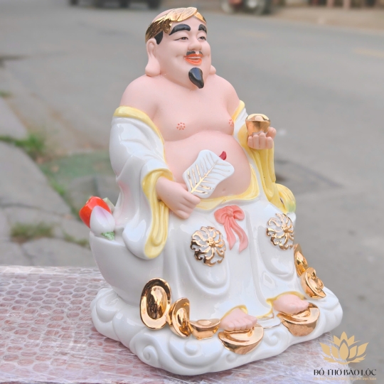 [A5 – TRẮNG-VÀNG] Tượng Thần Tài Thổ Địa Bằng Sứ Đức Hóa Nhập Khẩu Cao Cấp 24cm