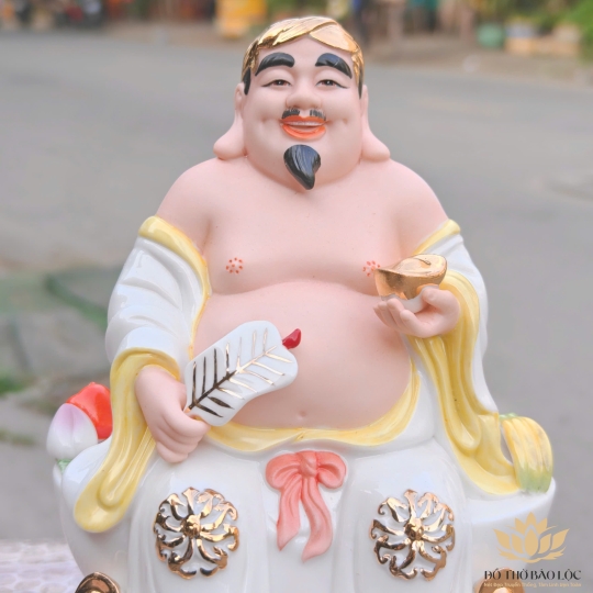 [A5 – TRẮNG-VÀNG] Tượng Thần Tài Thổ Địa Bằng Sứ Đức Hóa Nhập Khẩu Cao Cấp 24cm