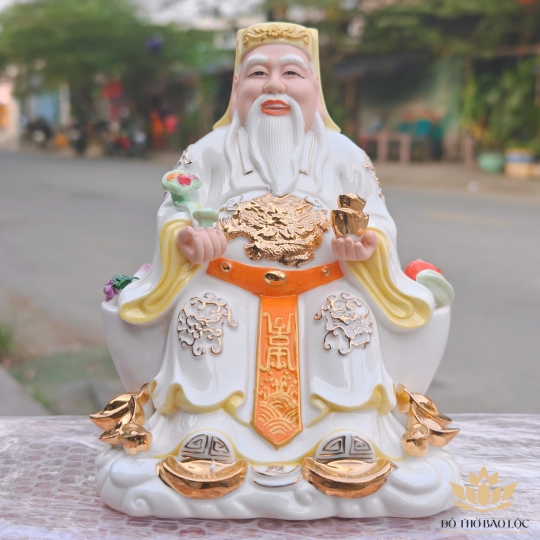 [A5 – TRẮNG-VÀNG] Tượng Thần Tài Thổ Địa Bằng Sứ Đức Hóa Nhập Khẩu Cao Cấp 24cm