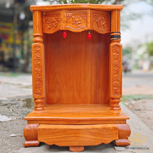 Bàn thờ Thần Tài Thổ Địa gỗ gõ đỏ cột vuông Cao 81cm x Ngang 60cm – Loại tốt [ Ảnh thật ]