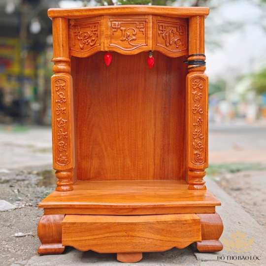 Bàn thờ Thần Tài Thổ Địa gỗ gõ đỏ cột vuông Cao 81cm x Ngang 60cm – Loại tốt [ Ảnh thật ]