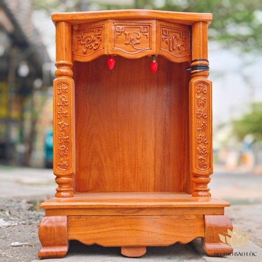 Bàn thờ Thần Tài Thổ Địa gỗ gõ đỏ cột vuông Cao 81cm x Ngang 60cm – Loại tốt [ Ảnh thật ]