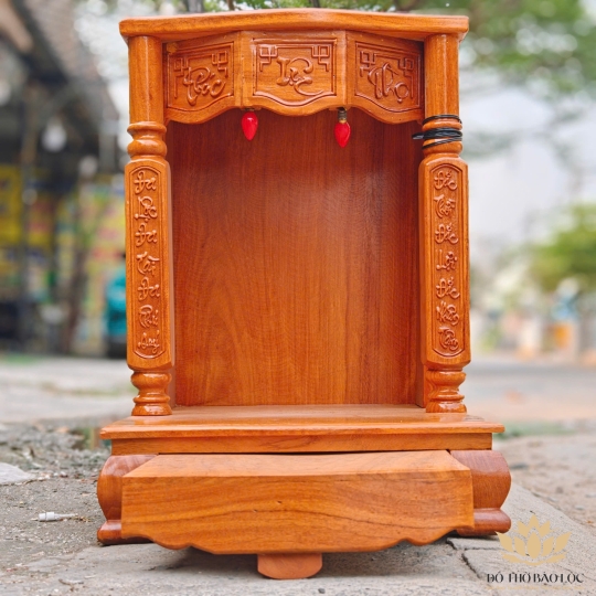 Bàn thờ Thần Tài Thổ Địa gỗ gõ đỏ cột vuông Cao 81cm x Ngang 60cm – Loại tốt [ Ảnh thật ]