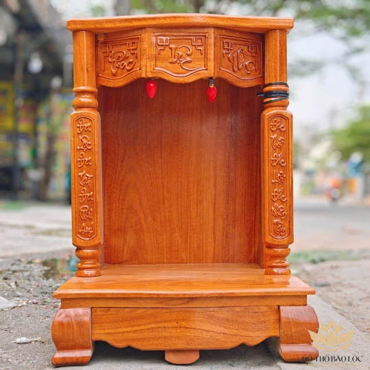 Bàn thờ Thần Tài Thổ Địa gỗ gõ đỏ cột vuông Cao 81cm x Ngang 60cm – Loại tốt [ Ảnh thật ]