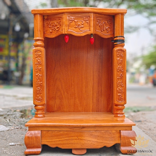 Bàn thờ Thần Tài Thổ Địa gỗ gõ đỏ cột vuông Cao 81cm x Ngang 60cm – Loại tốt [ Ảnh thật ]