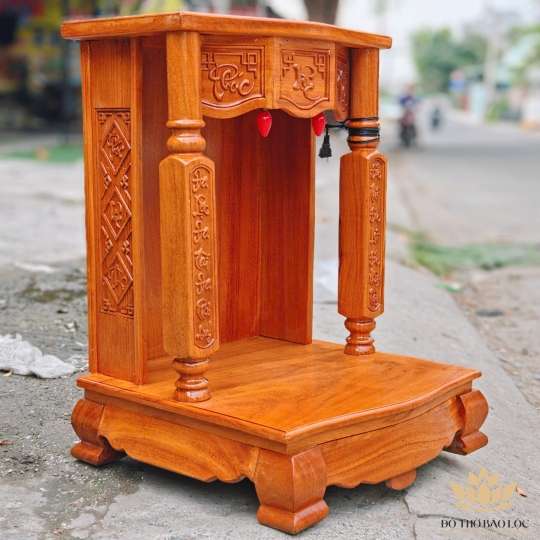 Bàn thờ Thần Tài Thổ Địa gỗ gõ đỏ cột vuông Cao 81cm x Ngang 60cm – Loại tốt [ Ảnh thật ]