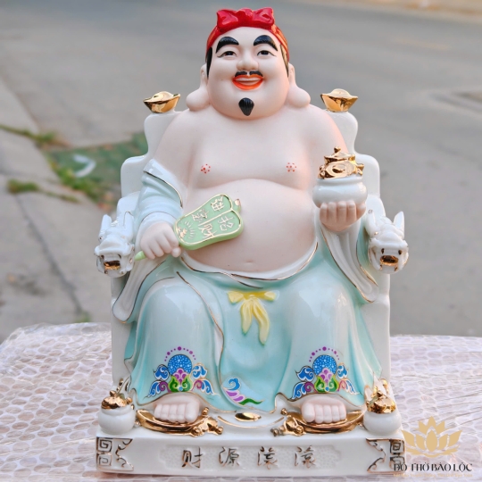 Tượng Thần Tài Thổ Địa bằng sứ đức hóa cao cấp nhập khẩu cao 25cm – Màu xanh dương