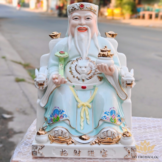 Tượng Thần Tài Thổ Địa bằng sứ đức hóa cao cấp nhập khẩu cao 25cm – Màu xanh dương