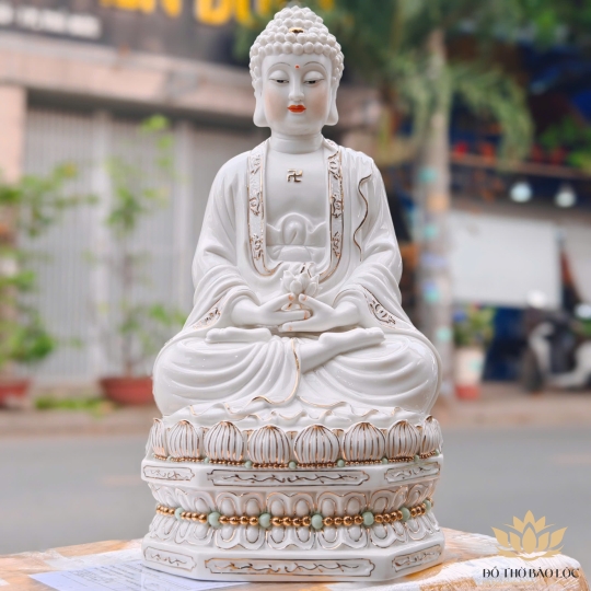 Tượng Phật A Di Đà bằng sứ đức hóa cao cấp ngồi trên đài sen cao 41cm