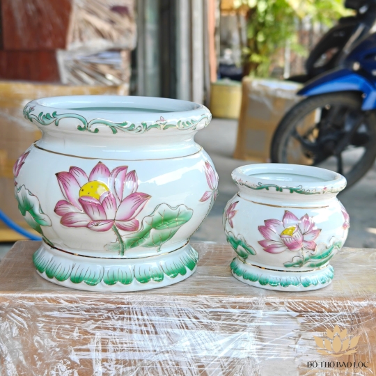 Lư hương sứ bạch ngọc hoa sen tím nổi cao cấp đường kính 9cm