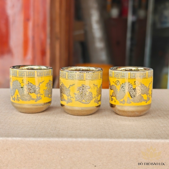 Ly, Chum Nước Thờ Cúng 3D Vàng Hình Rồng ( Lẻ 1 ly )