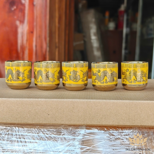 Ly, Chum Nước Thờ Cúng 3D Vàng Hình Rồng ( Lẻ 1 ly )